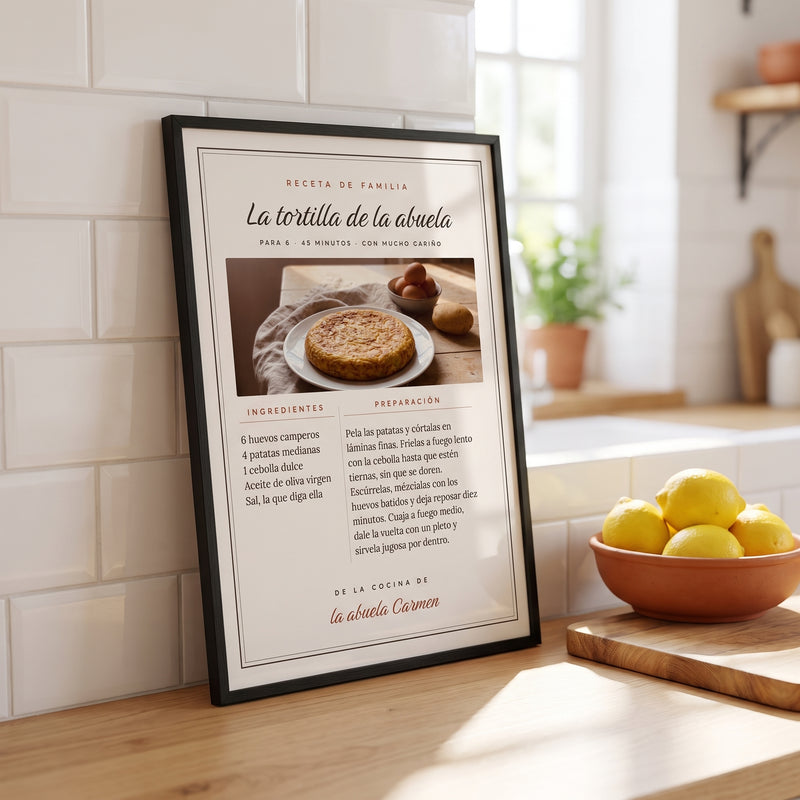 Cuadro «La receta de la abuela» personalizado, marco negro