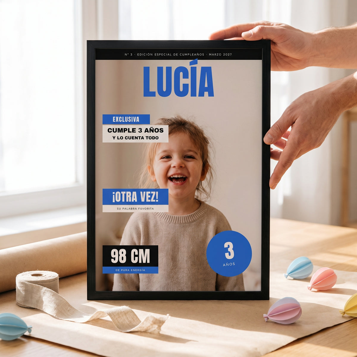 Regalo de aniversário infantil con foto: portada de revista personalizada