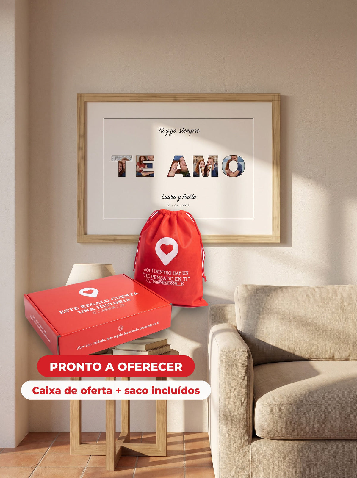 Cuadro TE AMO — llega en su caja regalo con bolsa, listo para regalar