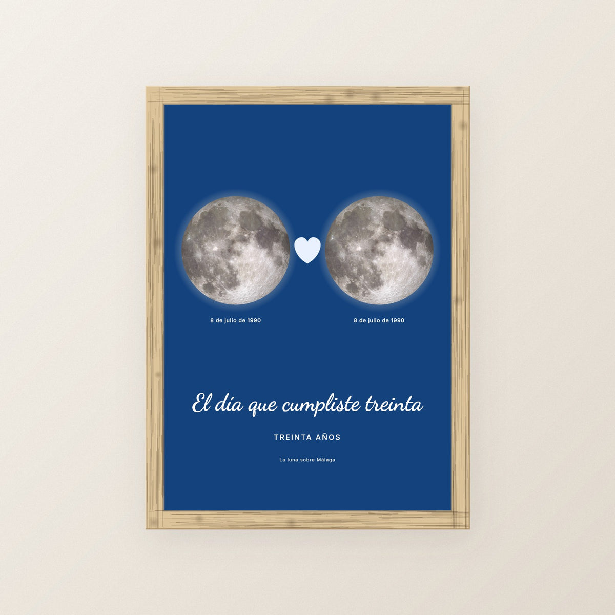 Cuadro fase lunar personalizado cumpleaños con la luna real de la noche de nacimiento