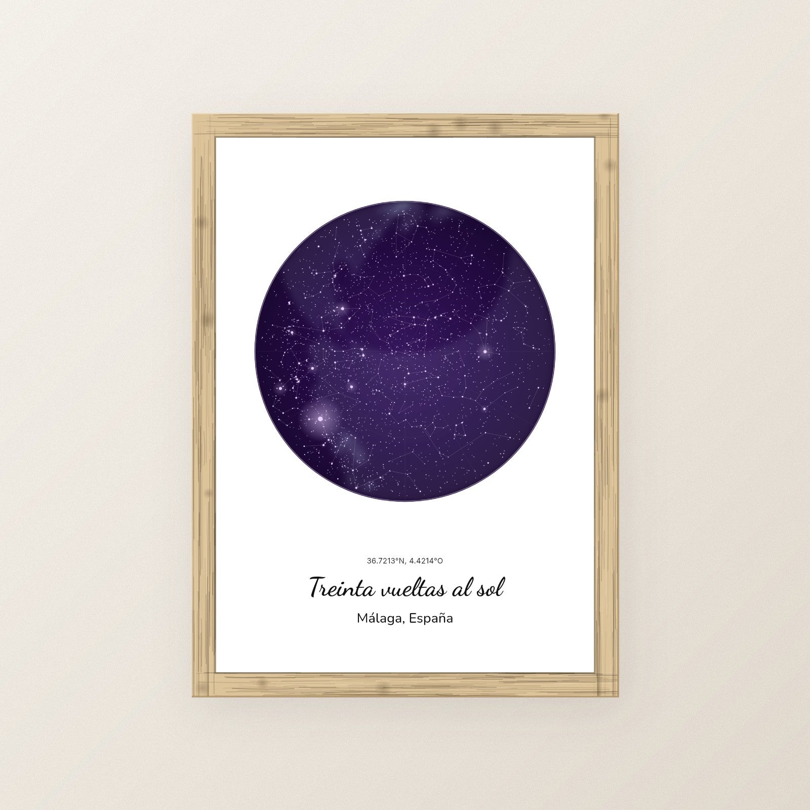 Cuadro mapa estelar personalizado cumpleaños con el cielo del día de nacimiento