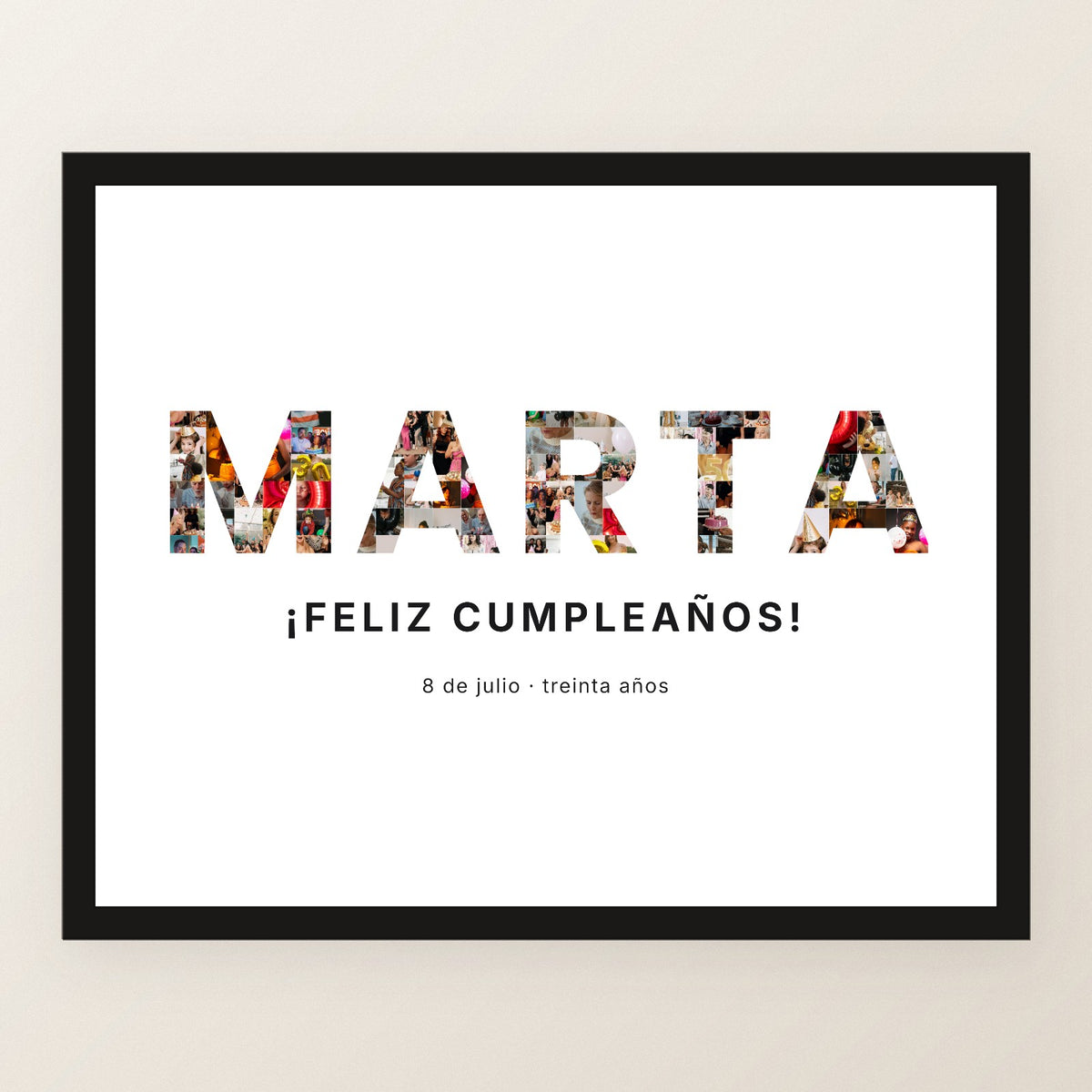 Cuadro nombre con fotos personalizado cumpleaños con el nombre relleno de fotografías
