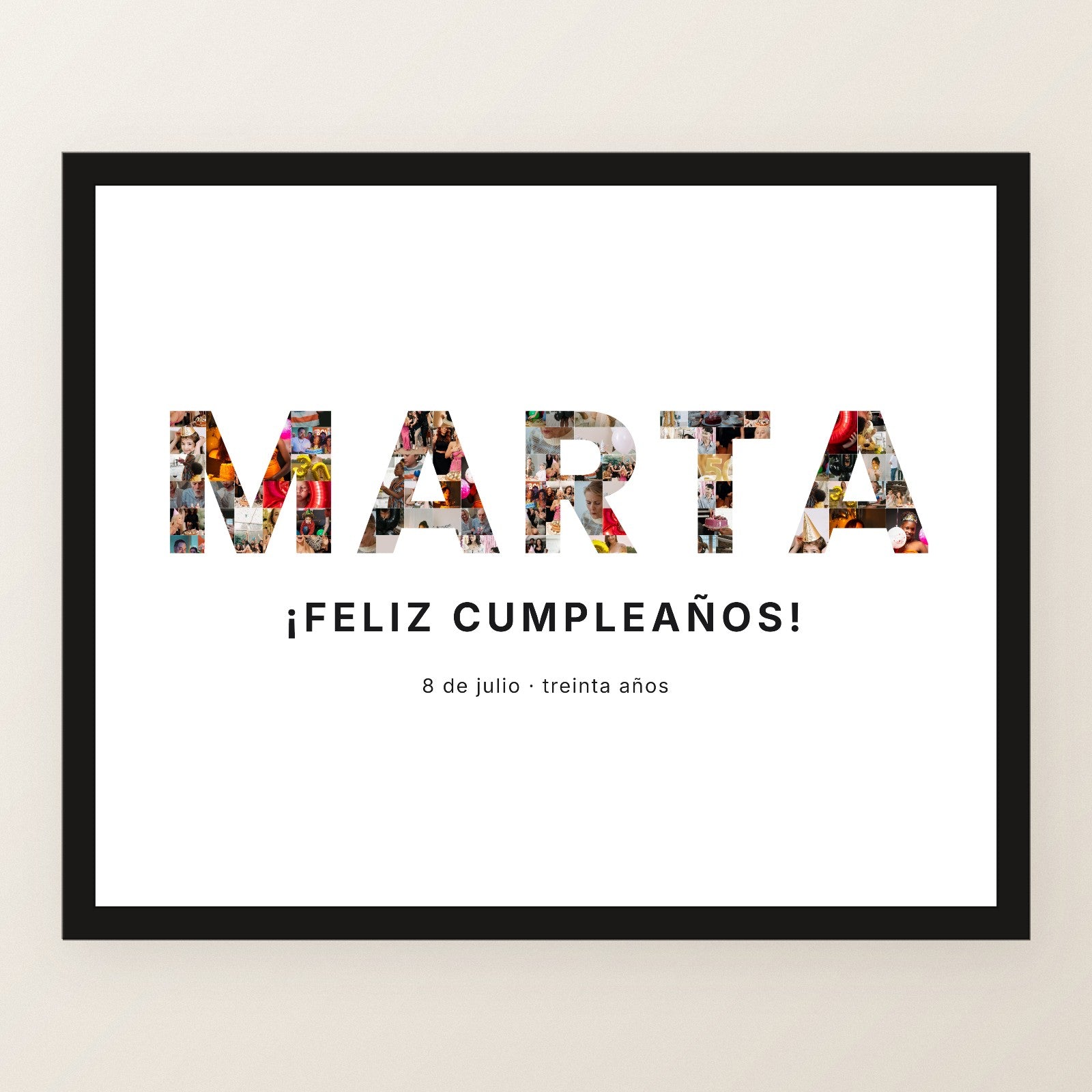 Cuadro nombre con fotos personalizado cumpleaños con el nombre relleno de fotografías