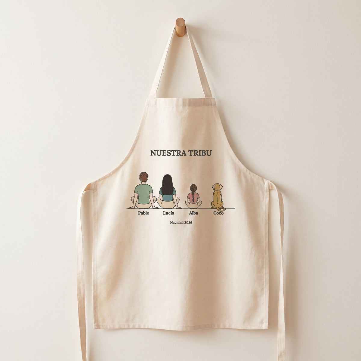 Delantal «Nuestra tribu» personalizado con la familia y sus nombres