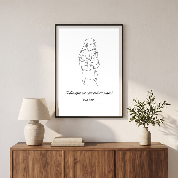 Cuadro mamá y bebé personalizado en dibujo lineal con vuestra foto