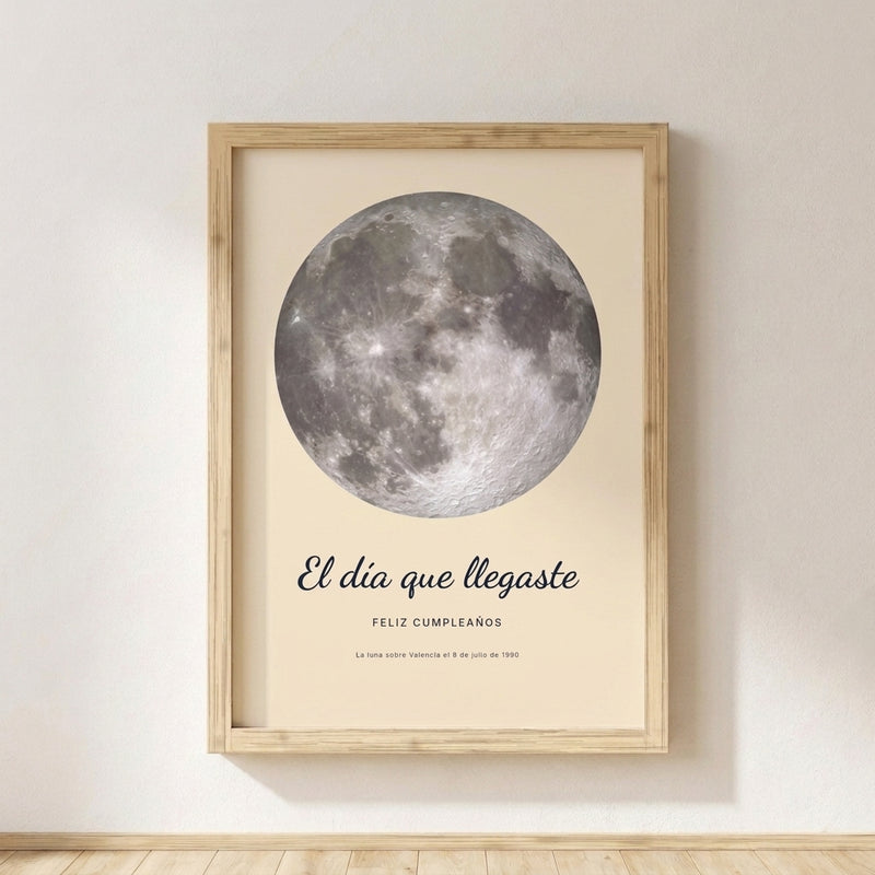 Cuadro fase lunar personalizado cumpleaños con marco de madera, la luna de la noche en que nació