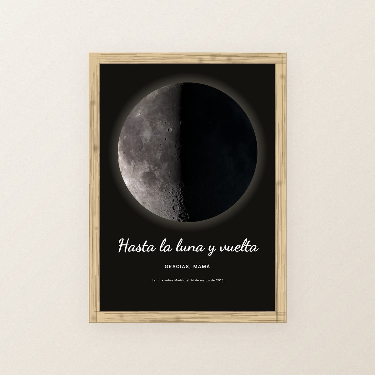 Detalle de la esquina en inglete del marco del cuadro fase lunar personalizado Día de la Madre