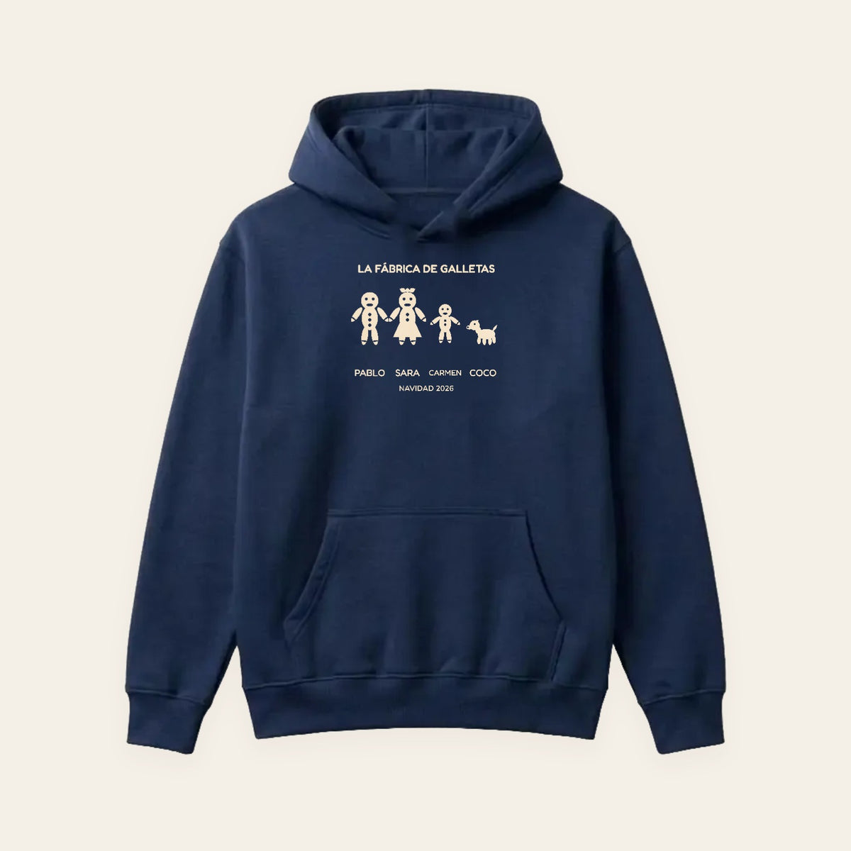 Sudadera con capucha azul marina de Navidad con la bandeja de galletas de jengibre de la familia
