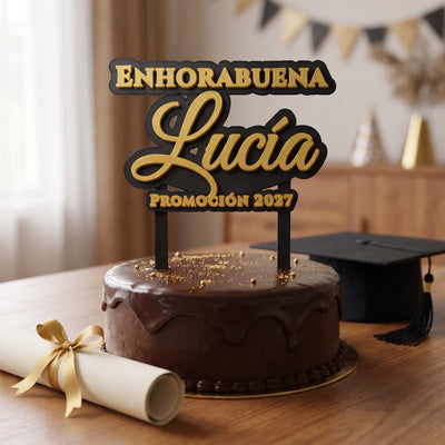 Cake topper de graduación personalizado con nombre, impreso en 3D