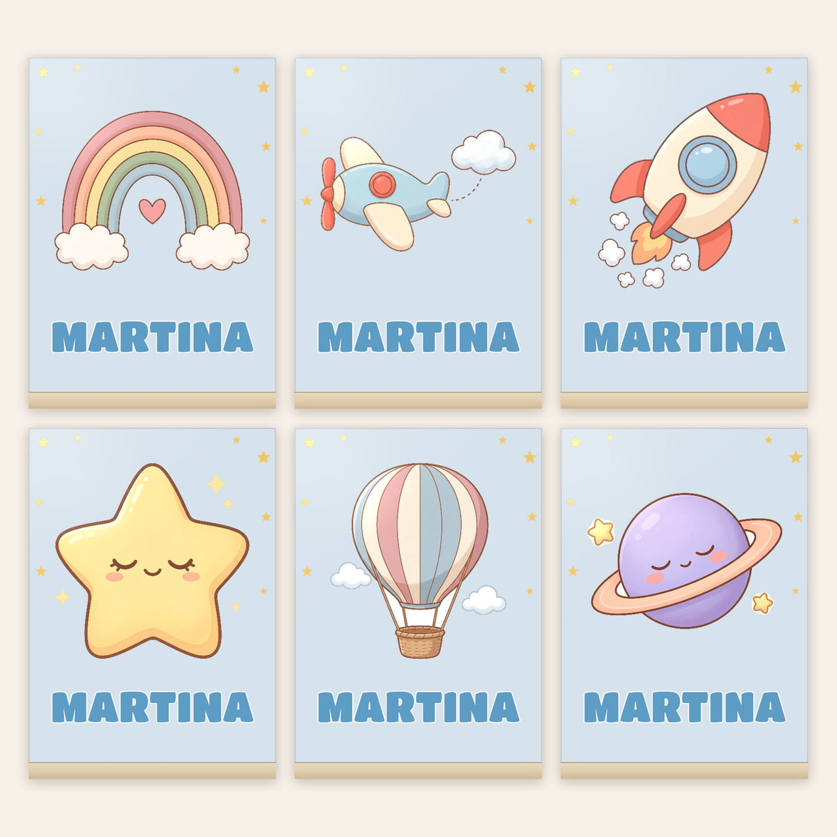 Lámpara infantil personalizada con nombre y dibujo del cielo: todos los diseños para elegir