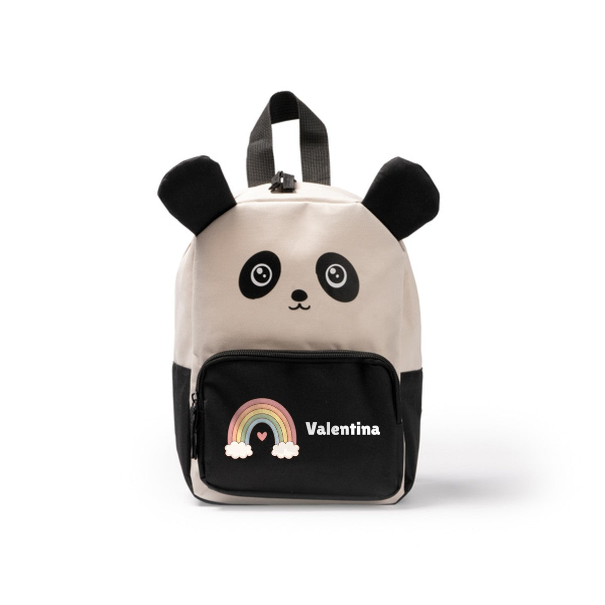 Mochila infantil panda personalizada con su dibujo y su nombre en el bolsillo
