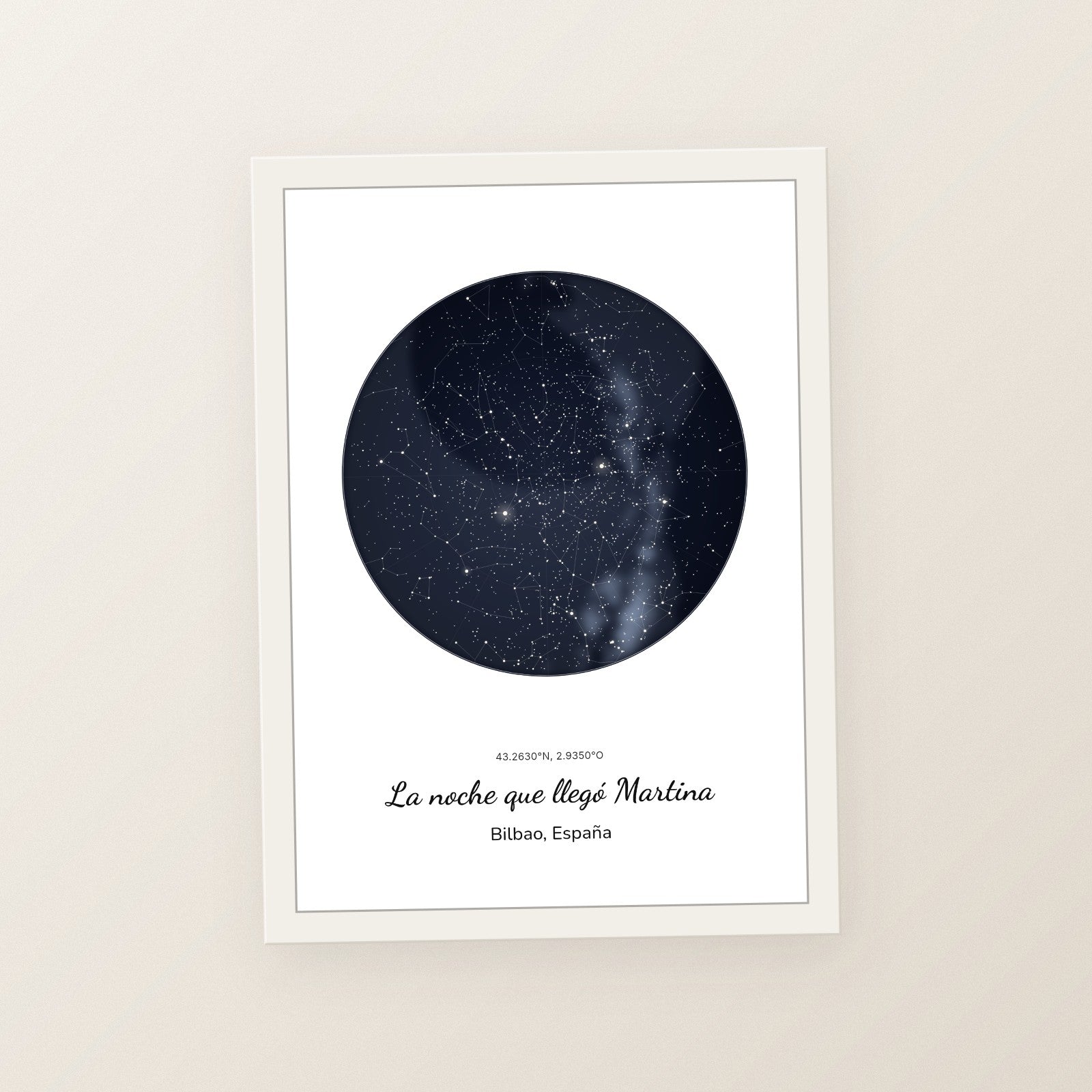 Cuadro mapa estelar personalizado nacimiento con el cielo del día y la hora en que nació