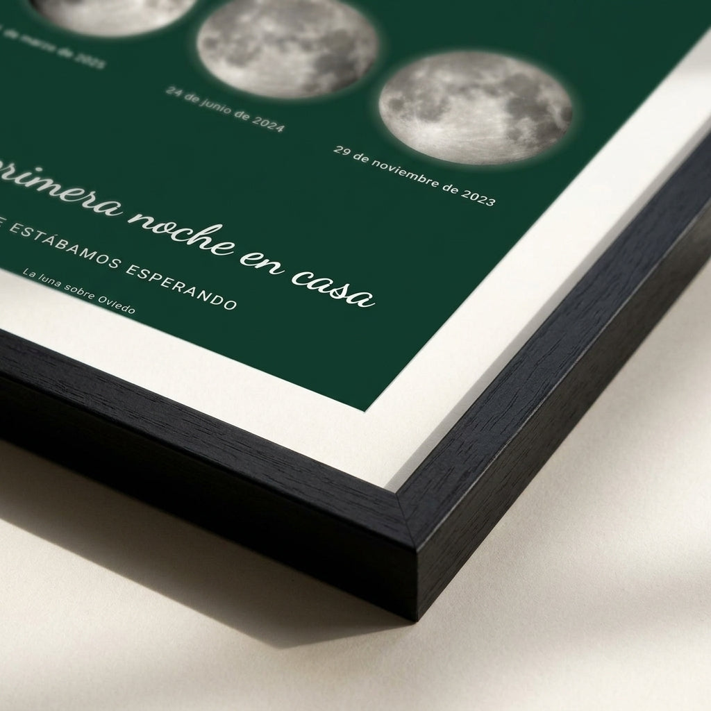 Margen de la lámina dentro del marco del cuadro fase lunar personalizado de nacimiento