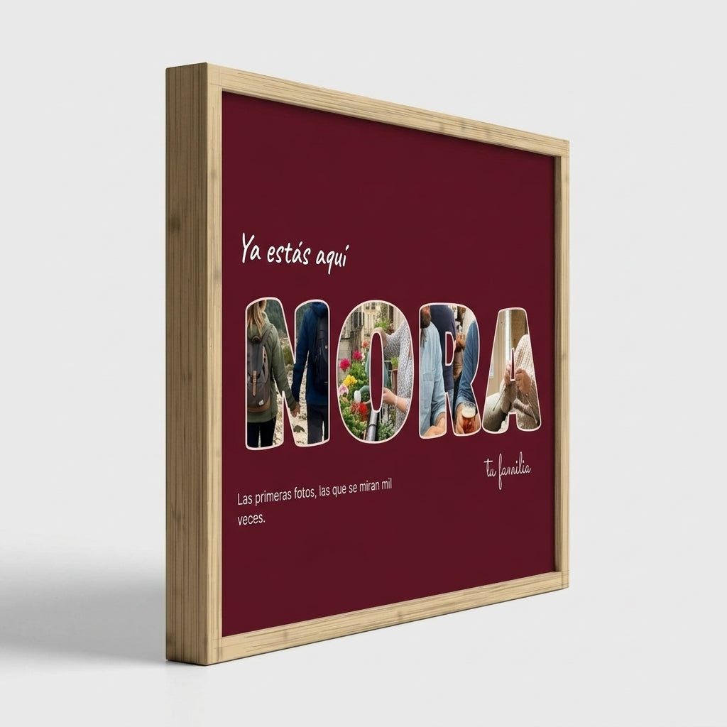 Grosor y perfil del marco de madera del cuadro letras con fotos personalizado de nacimiento