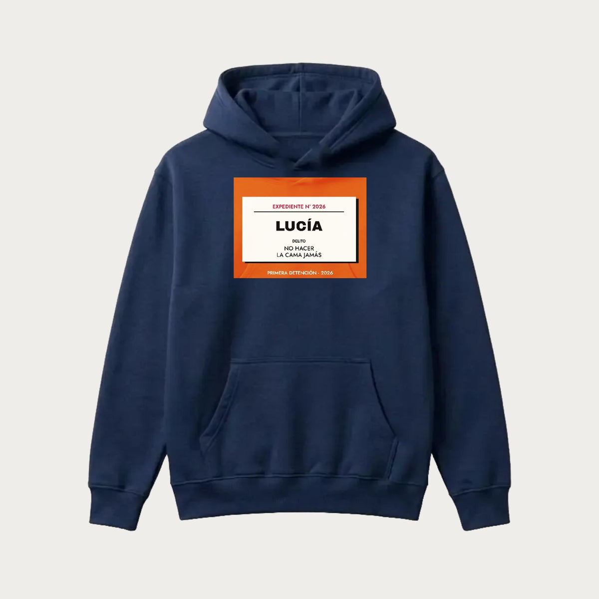 Sudadera con capucha azul marina de Navidad con la ficha del Penal del Polo Norte en grande