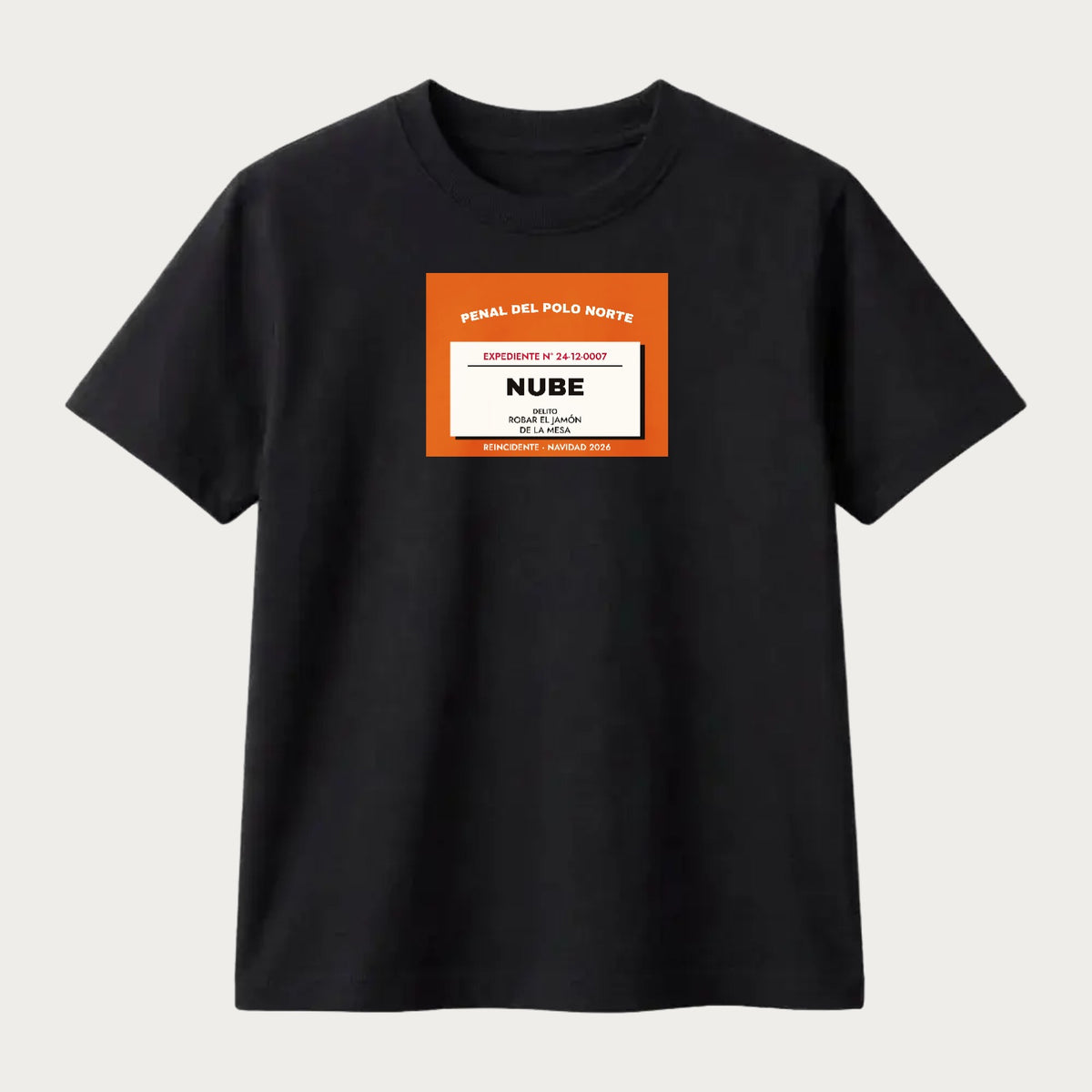 Camiseta negra de Navidad con la ficha del Penal del Polo Norte personalizada