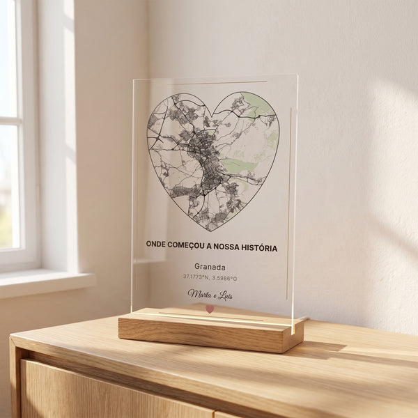 Placa personalizada mapa coração