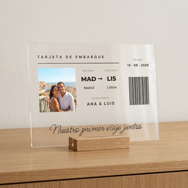 Lámpara personalizada tarjeta de embarque con la foto de vuestro viaje