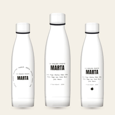 Botella personalizada para profe con los nombres de los alumnos