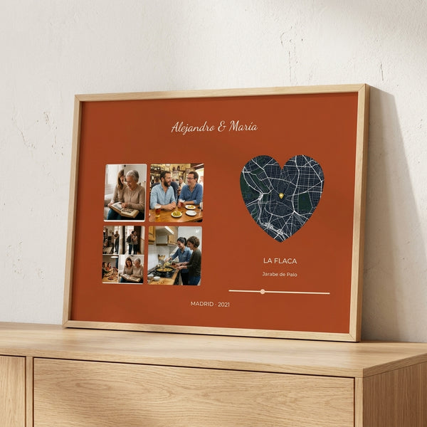 Cuadro nuestra canción personalizado con fotos y mapa