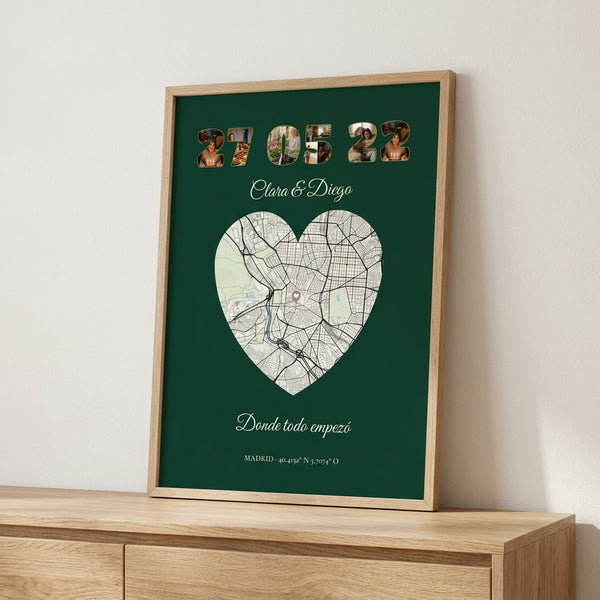 Cuadro fecha y mapa personalizado con fotos