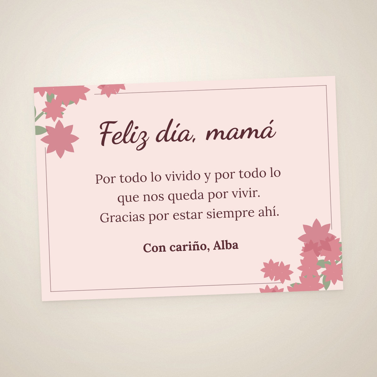 Tarjeta de dedicatoria del Día de la Madre, A6 apaisada, con flores rosas