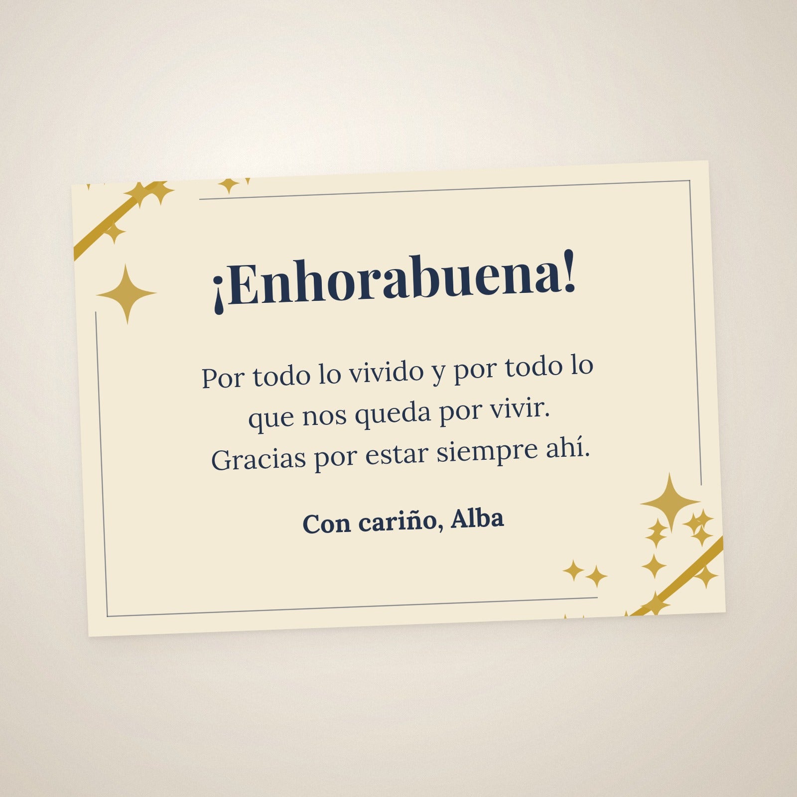Tarjeta de dedicatoria de enhorabuena, A6 apaisada, con destellos dorados