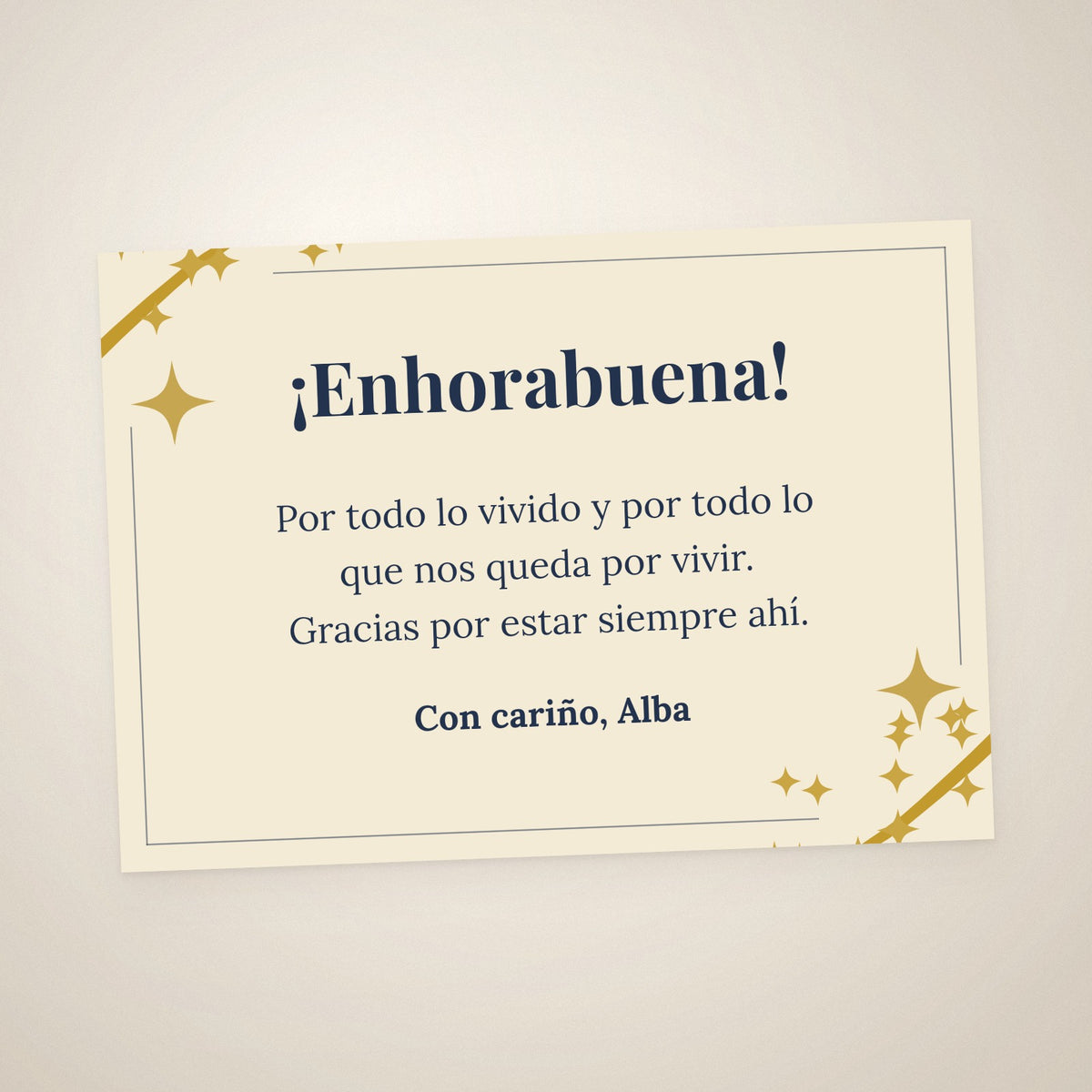 Tarjeta de dedicatoria de enhorabuena, A6 apaisada, con destellos dorados