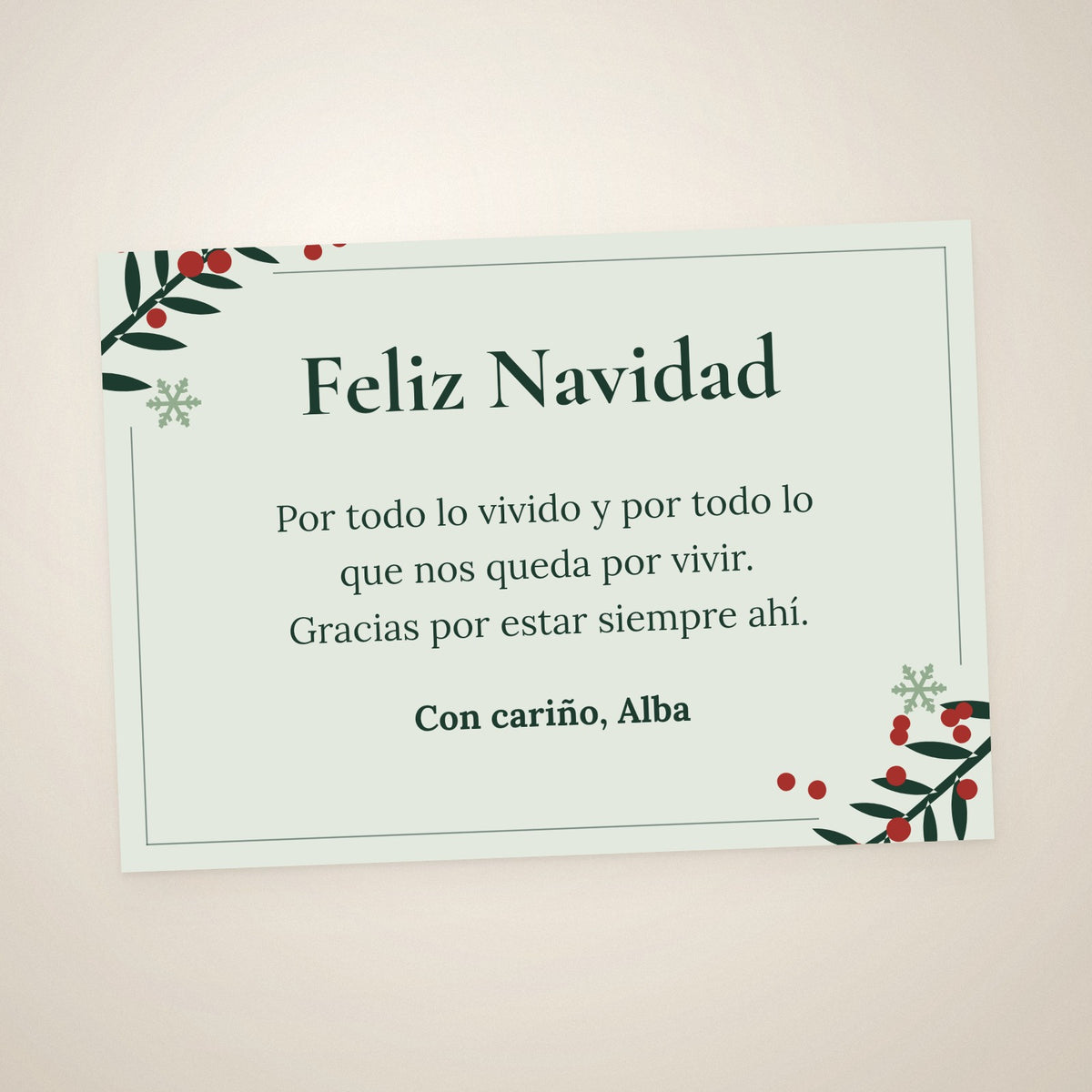 Tarjeta de dedicatoria de Navidad, A6 apaisada, con acebo y bayas