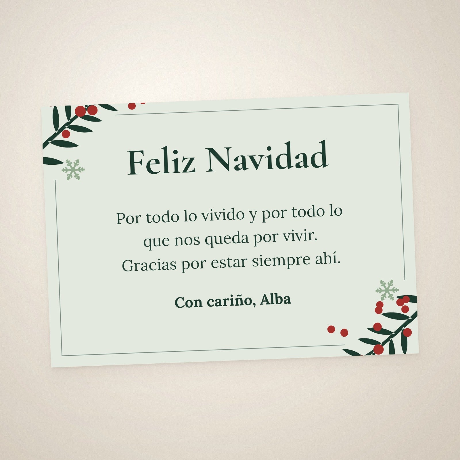 Tarjeta de dedicatoria de Navidad, A6 apaisada, con acebo y bayas