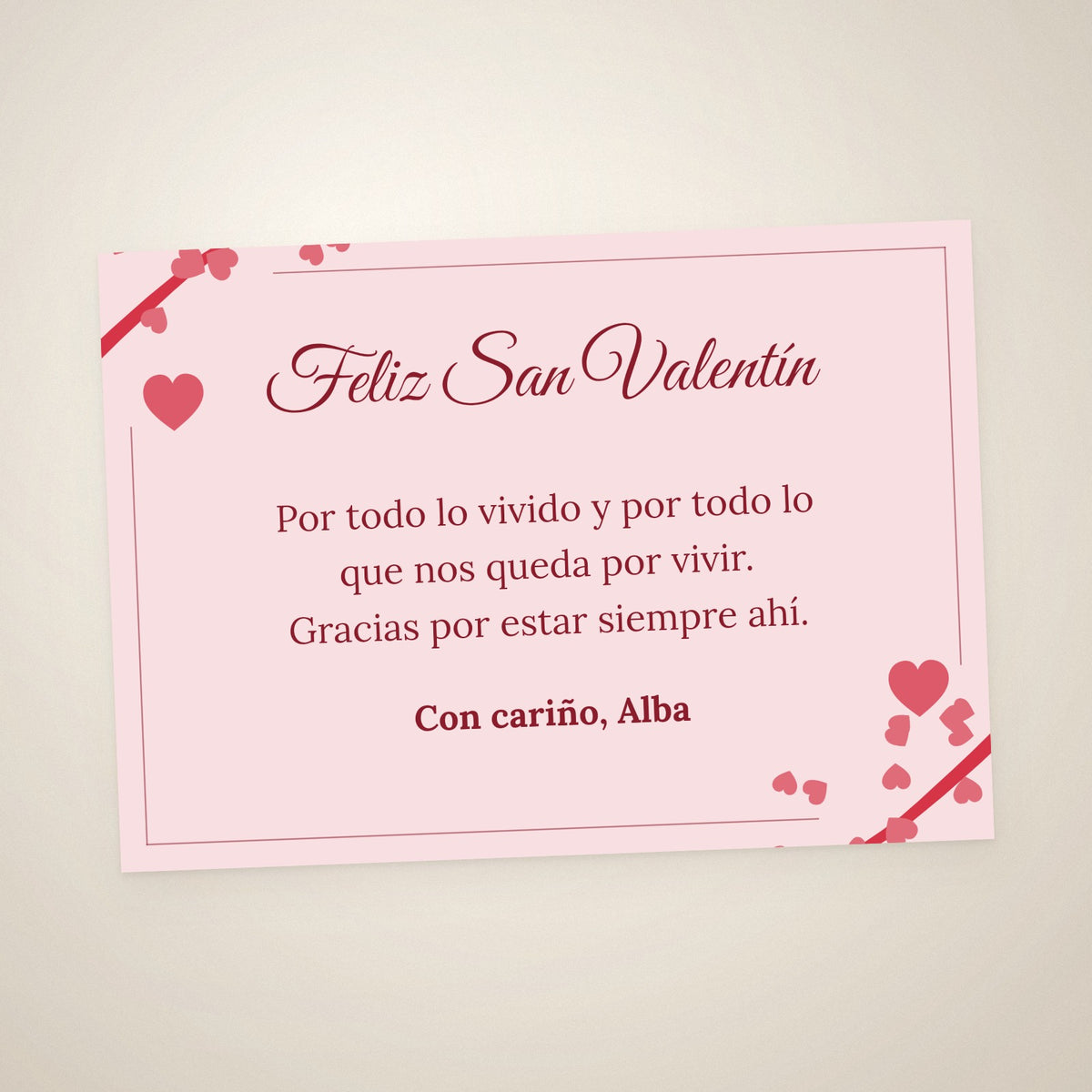 Tarjeta de dedicatoria de San Valentín, A6 apaisada, con corazones rojos