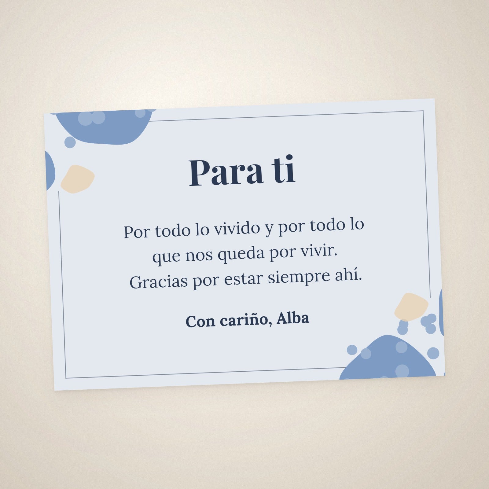 Tarjeta de dedicatoria sin ocasión, A6 apaisada, en azul suave