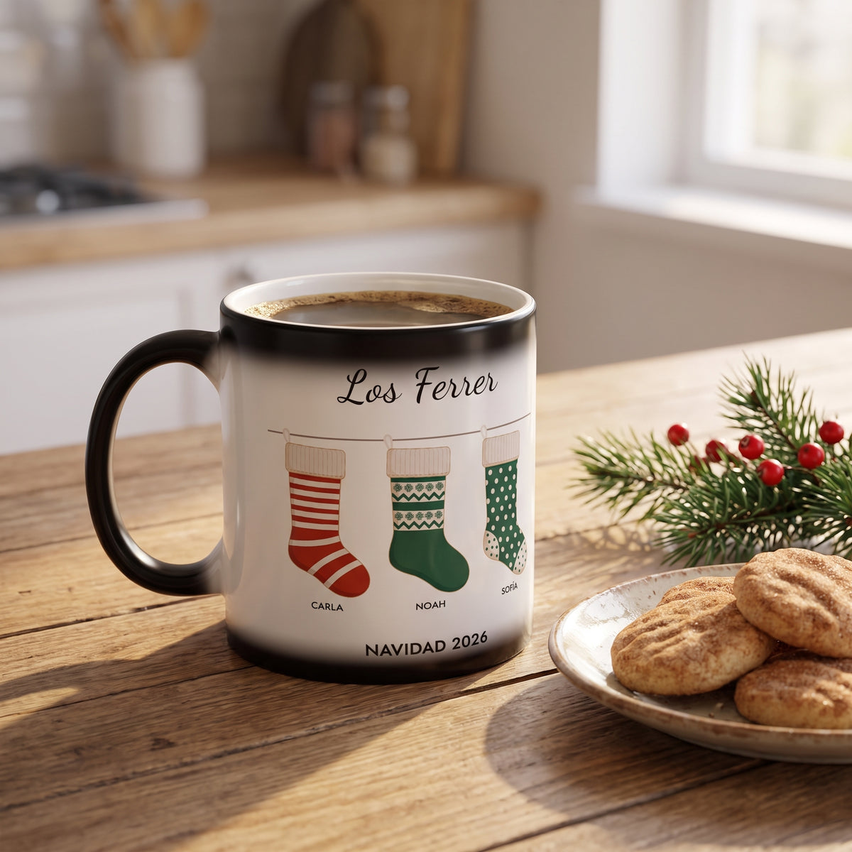 Taza mágica de Navidad personalizada: el diseño aparece con el calor del café