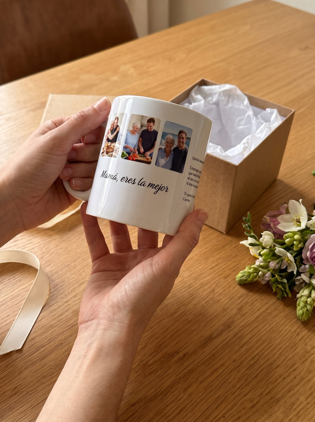 Taza con 3 fotos para mamá (Mamá, eres la mejor): sacada de su caja de regalo