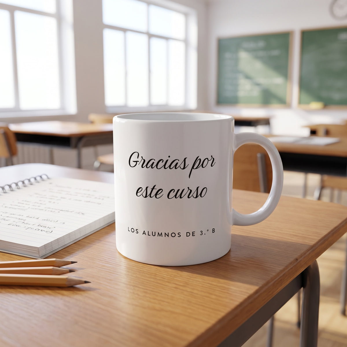 Costado de la taza con la dedicatoria y la firma