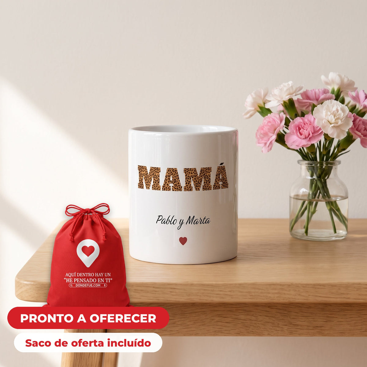 Taza Mamá Leopardo y Nomes — llega en su bolsa de regalo, listo para regalar