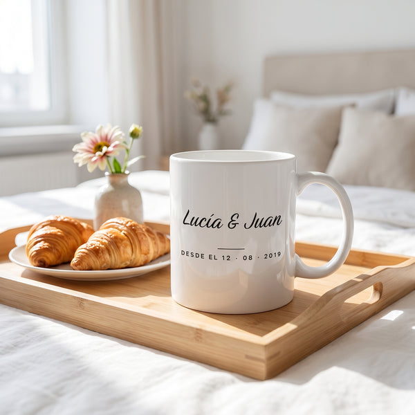 Taza para parejas con vuestros nombres y la fecha