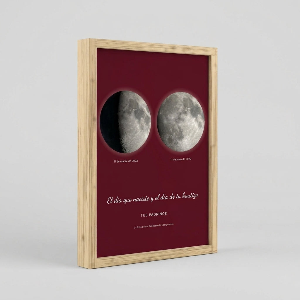 Grosor y perfil del marco de madera del cuadro fase lunar personalizado de bautizo