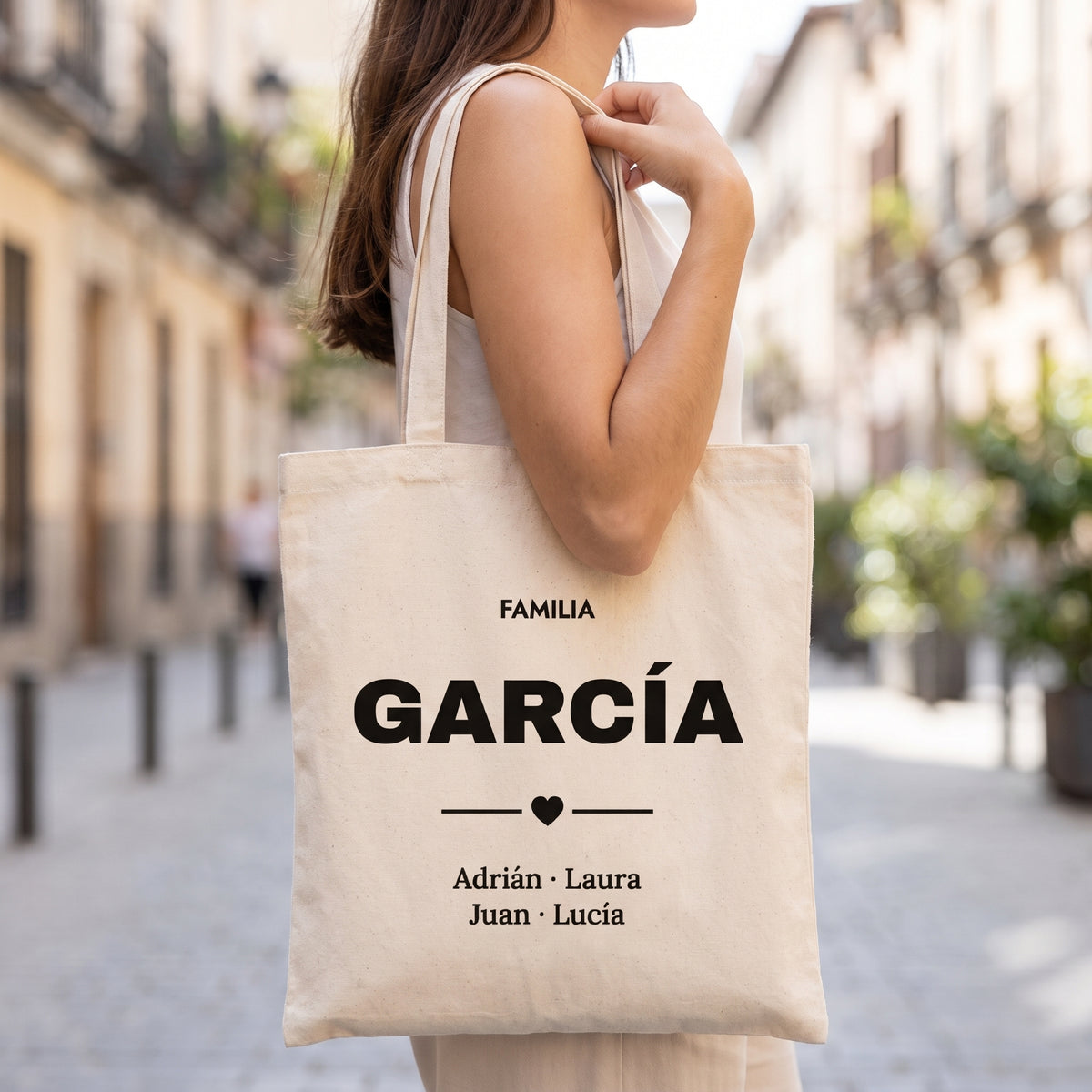 Tote bag personalizada con el apellido de la familia y los nombres
