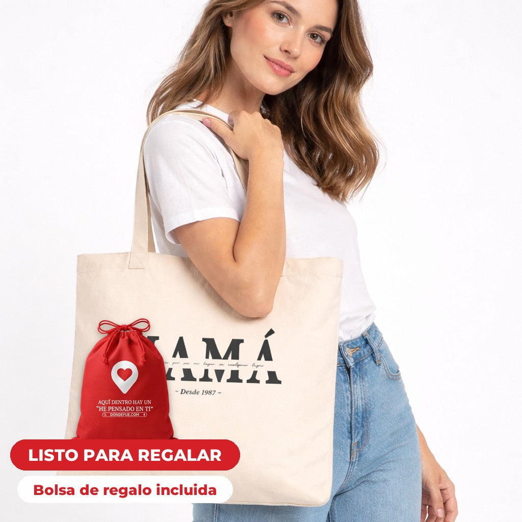 Tote Bag Mamá Dedicatoria Personalizada — llega en su bolsa de regalo, listo para regalar